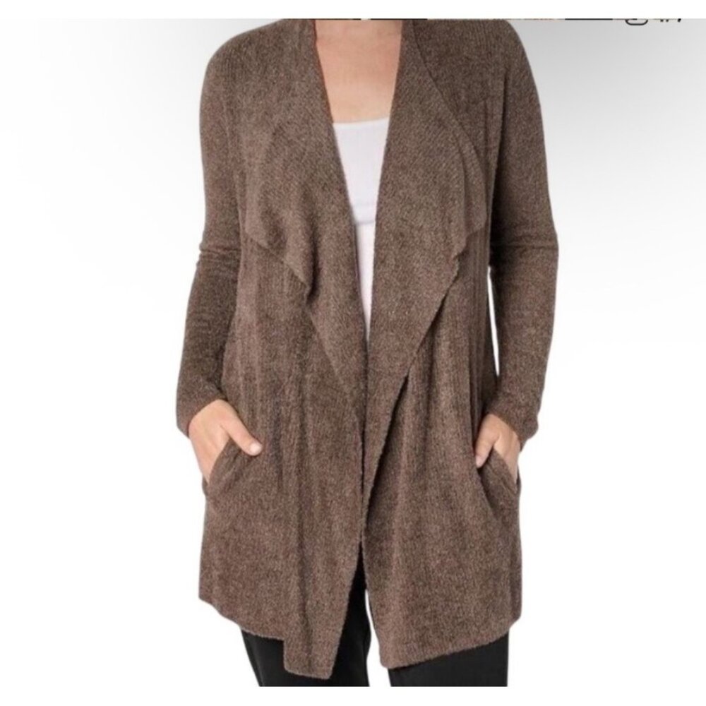Barefoot Dreams Bamboo Chic Lite Knit Open Front Cardigan L/XL Brown Draped